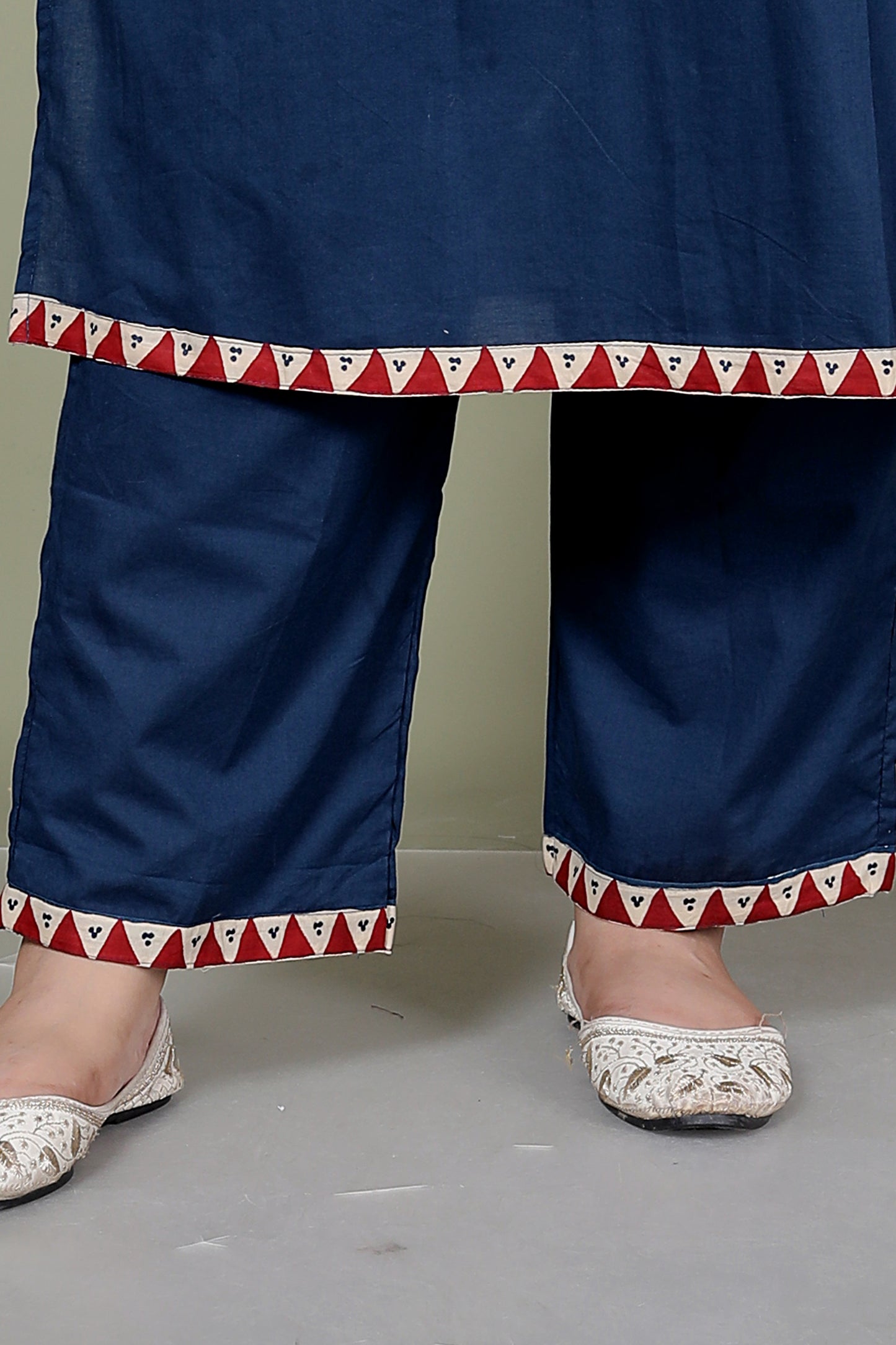TRIBAL STRIPE SOLID COTTON 3 PEICE KURTI PANT SET IN BLUE BY PLUSSIZEKURTI