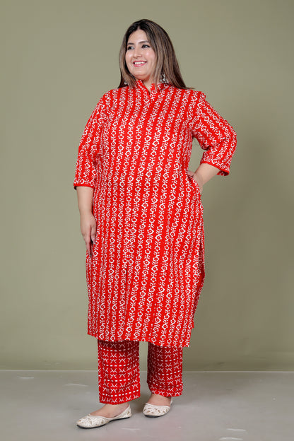 ABSTRACT PRINT COTTON 2 PEICE KURTA PLAZZO IN RED BY PLUSSIZEKURTI