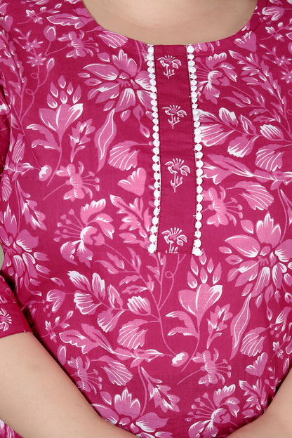 FLORAL PRINT COTTON 2 PEICE KURTA PANT IN WINE PINK BY PLUSSIZEKURTI
