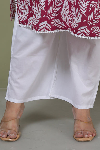 LEAF PRINT HANDWORK COTTON 2 PEICE KURTA PANT IN PINK BY PLUSSIZEKURTI