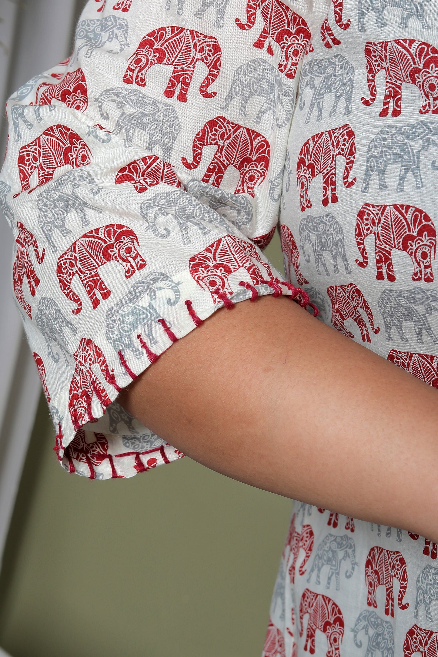 ELEPHANT MOTIF PRINT COTTON SHIRT TOP IN IVORY COLOUR BY PLUSSIZEKURTI