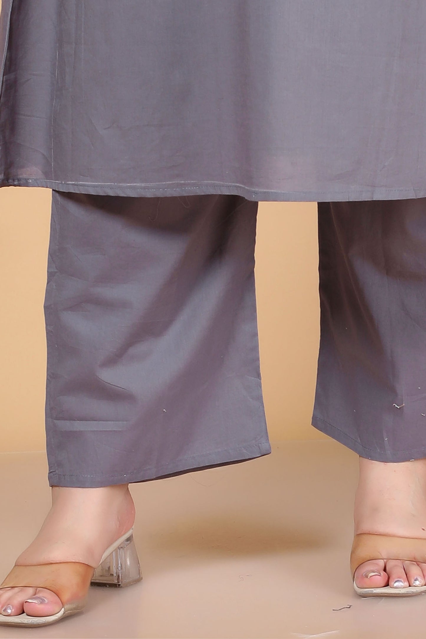 SOLID ALINE EMBROIDERY COTTON 2 PEICE KURTA PANT IN GREY BY PLUSSIZEKURTI