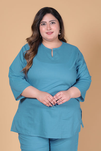 SOLID COTTON TOP IN TEAL BLUE COLOUR BY PLUSSIZEKURTI