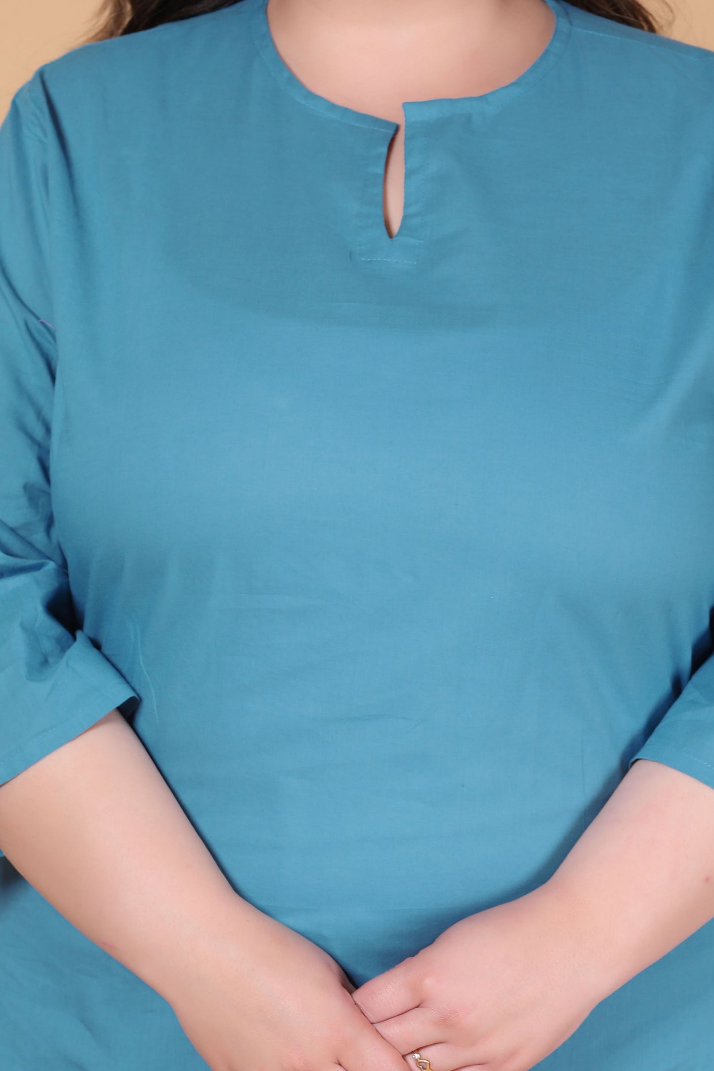 SOLID COTTON CO-ORD SET IN TEAL BLUE BY PLUSSIZEKURTI