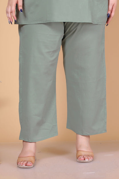 SOLID COTTON CO-ORD SET IN SAGE GREEN BY PLUSSIZEKURTI