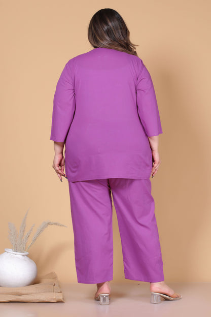 SOLID COTTON CO-ORD SET IN PLUM PURPLE BY PLUSSIZEKURTI