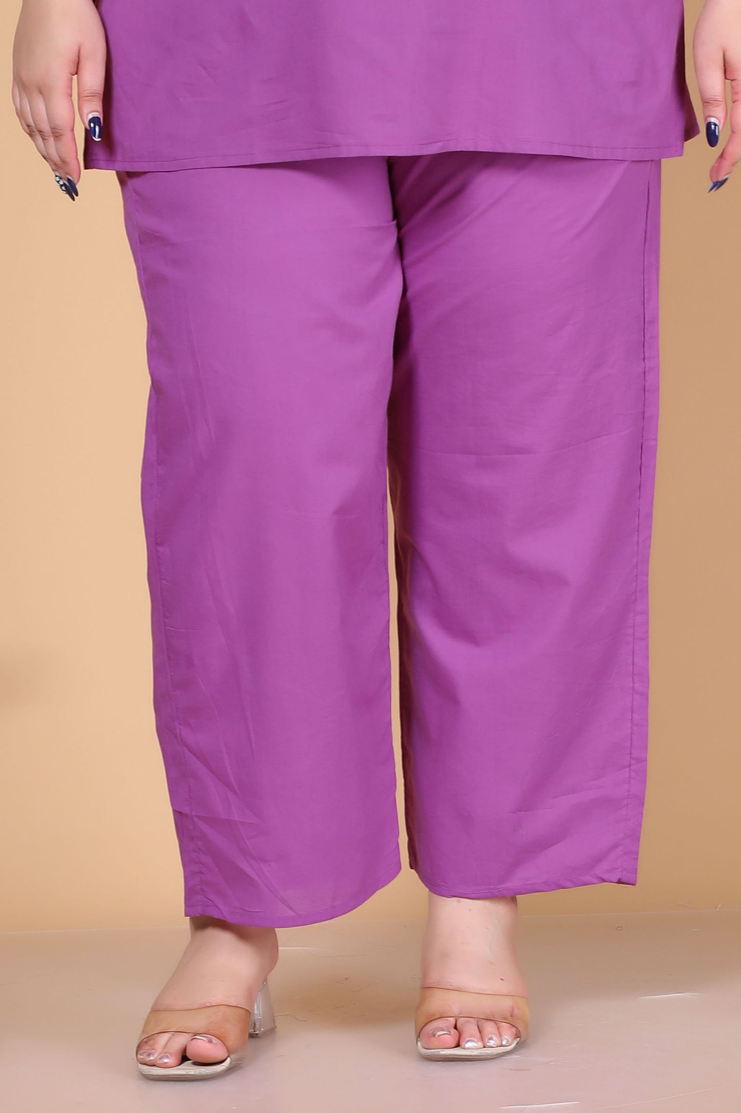 SOLID COTTON CO-ORD SET IN PLUM PURPLE BY PLUSSIZEKURTI