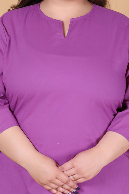 SOLID COTTON CO-ORD SET IN PLUM PURPLE BY PLUSSIZEKURTI