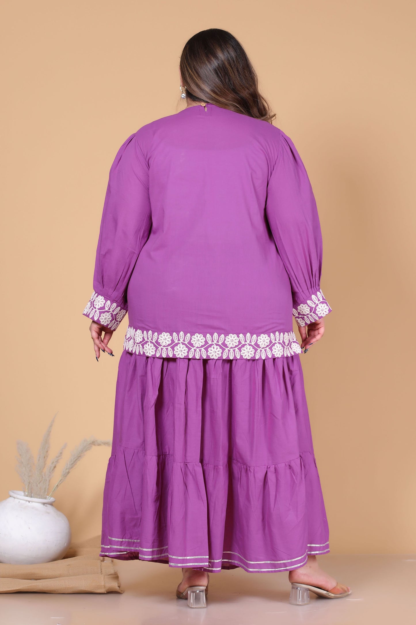 SOLID BLOOM EMBROIDERY COTTON TOP IN PLUM PURPLE COLOUR BY PLUSSIZEKURTI