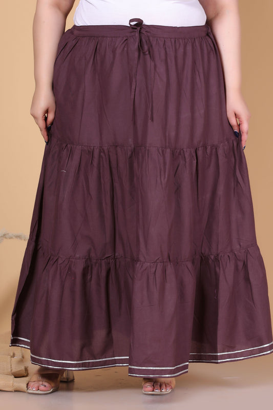 SOLID GOTTA DETAILING SKIRT IN BROWN BY PLUSSIZEKURTI