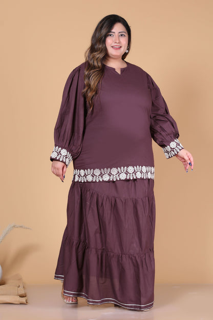 SOLID GOTTA DETAILING SKIRT IN BROWN BY PLUSSIZEKURTI