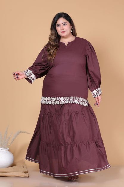 SOLID GOTTA DETAILING SKIRT IN BROWN BY PLUSSIZEKURTI