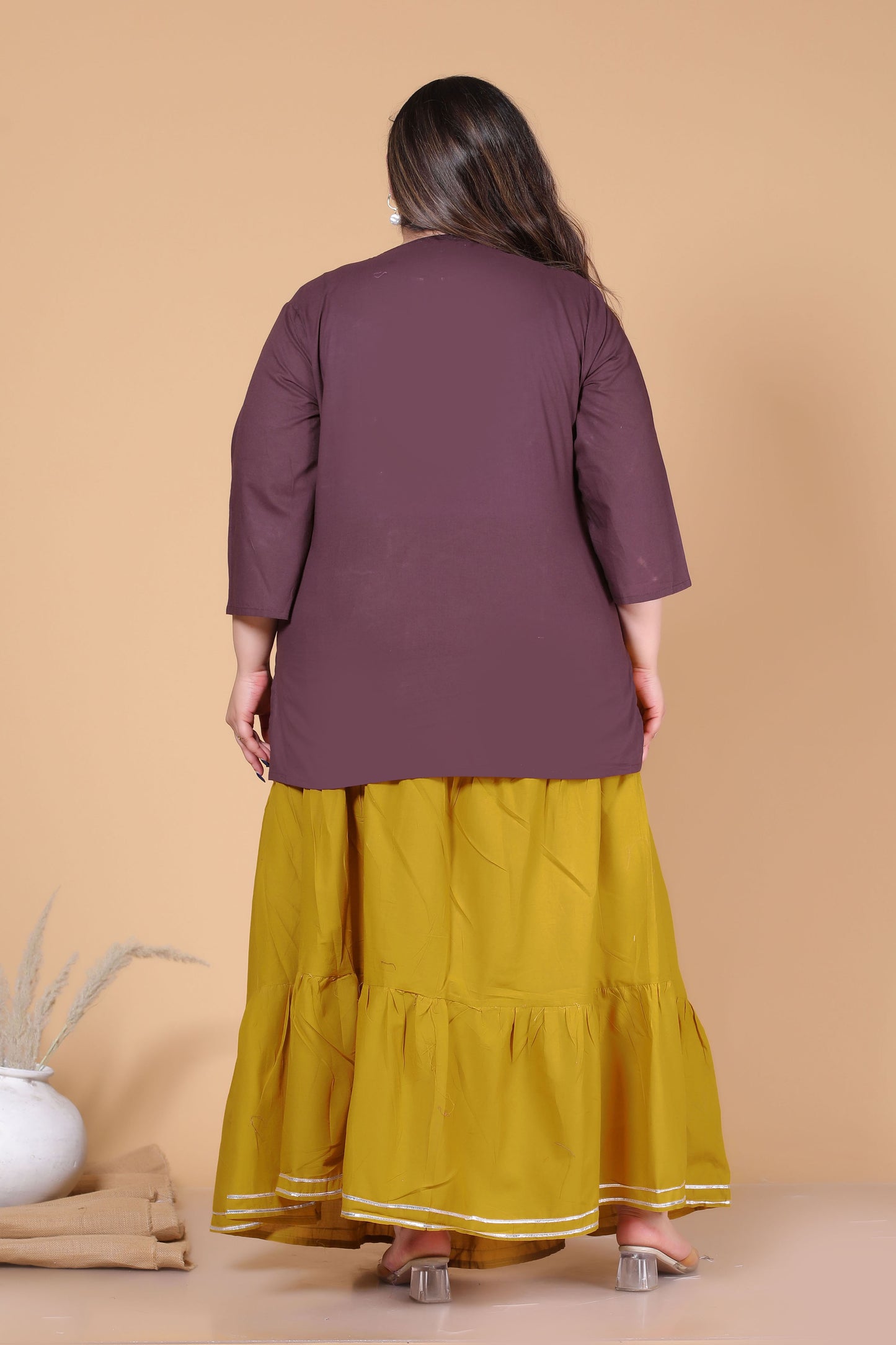 SOLID GOTTA DETAILING SKIRT IN MUSTARD BY PLUSSIZEKURTI