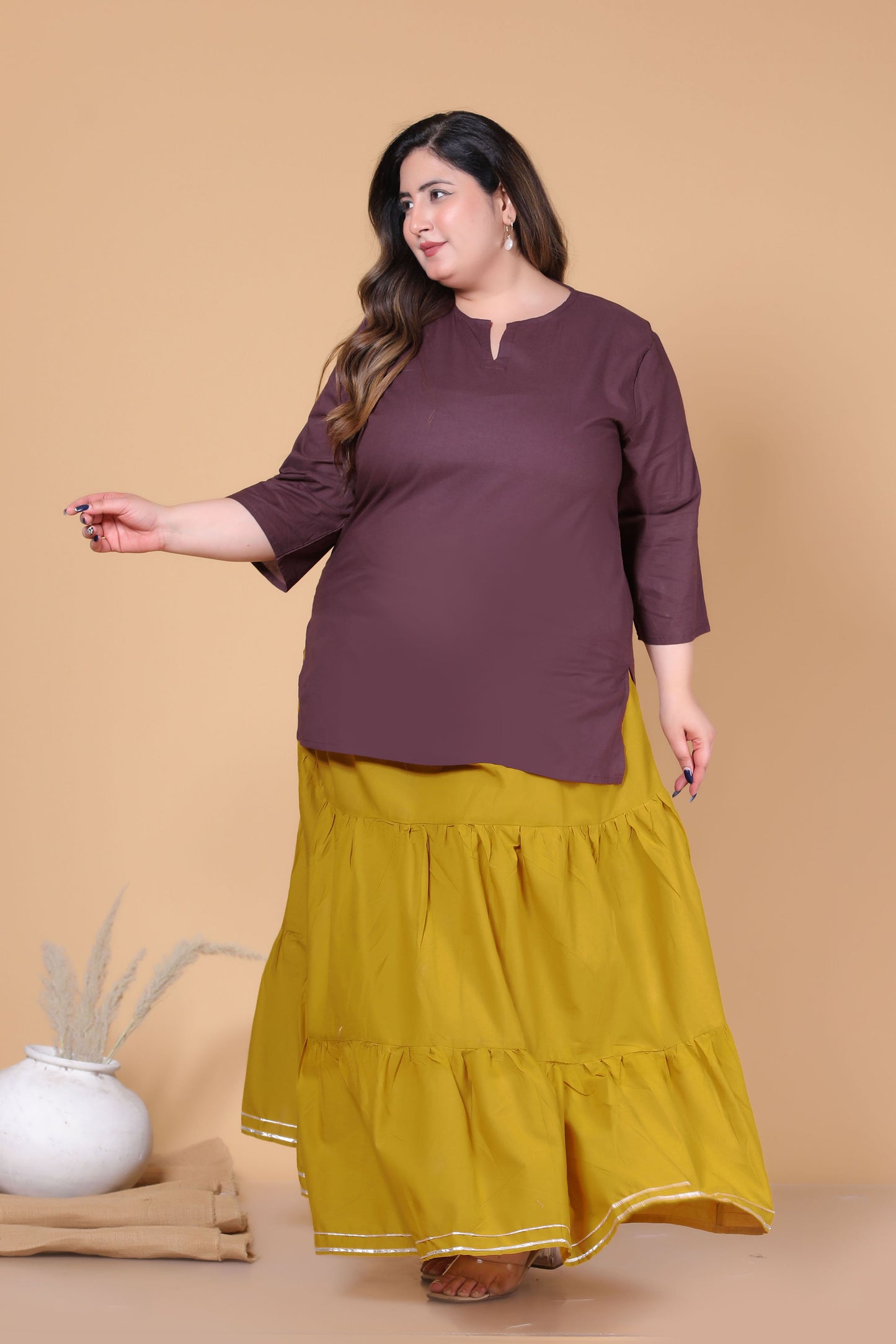 SOLID GOTTA DETAILING SKIRT IN MUSTARD BY PLUSSIZEKURTI