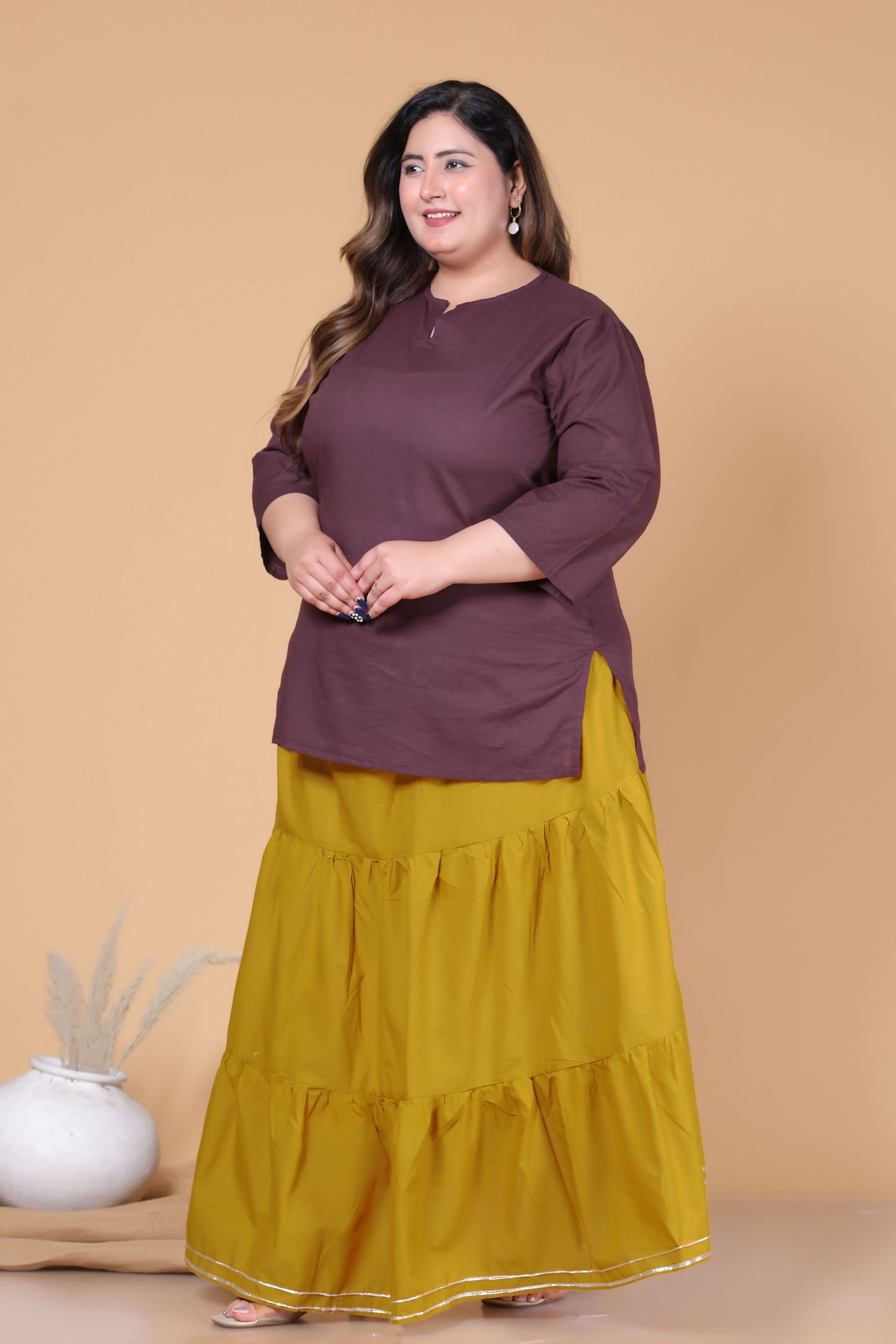 SOLID GOTTA DETAILING SKIRT IN MUSTARD BY PLUSSIZEKURTI