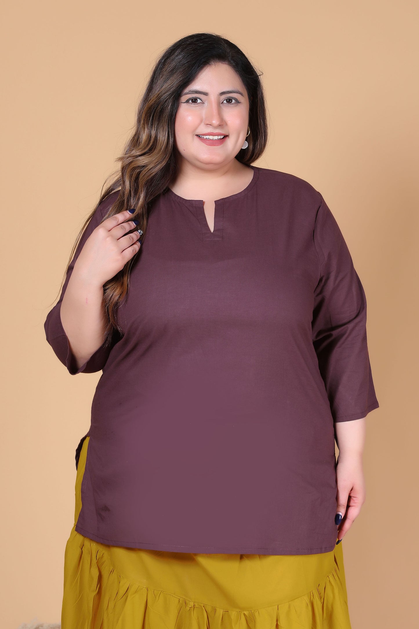SOLID COTTON TOP IN BROWN COLOUR BY PLUSSIZEKURTI