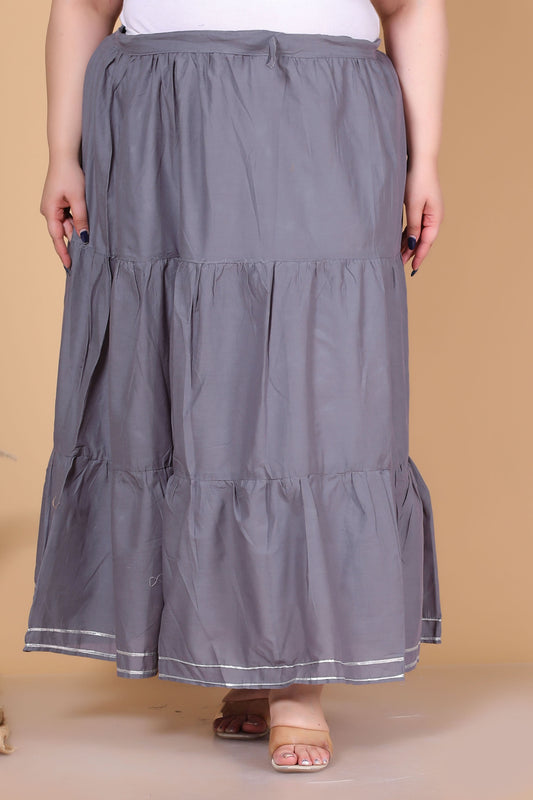 SOLID GOTTA DETAILING SKIRT IN ASH GREY BY PLUSSIZEKURTI