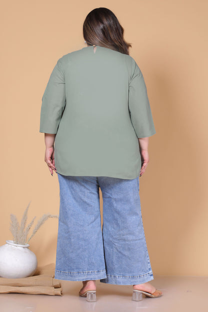 SOLID FLORAL COTTON TOP IN SAGE GREEN COLOUR BY PLUSSIZEKURTI