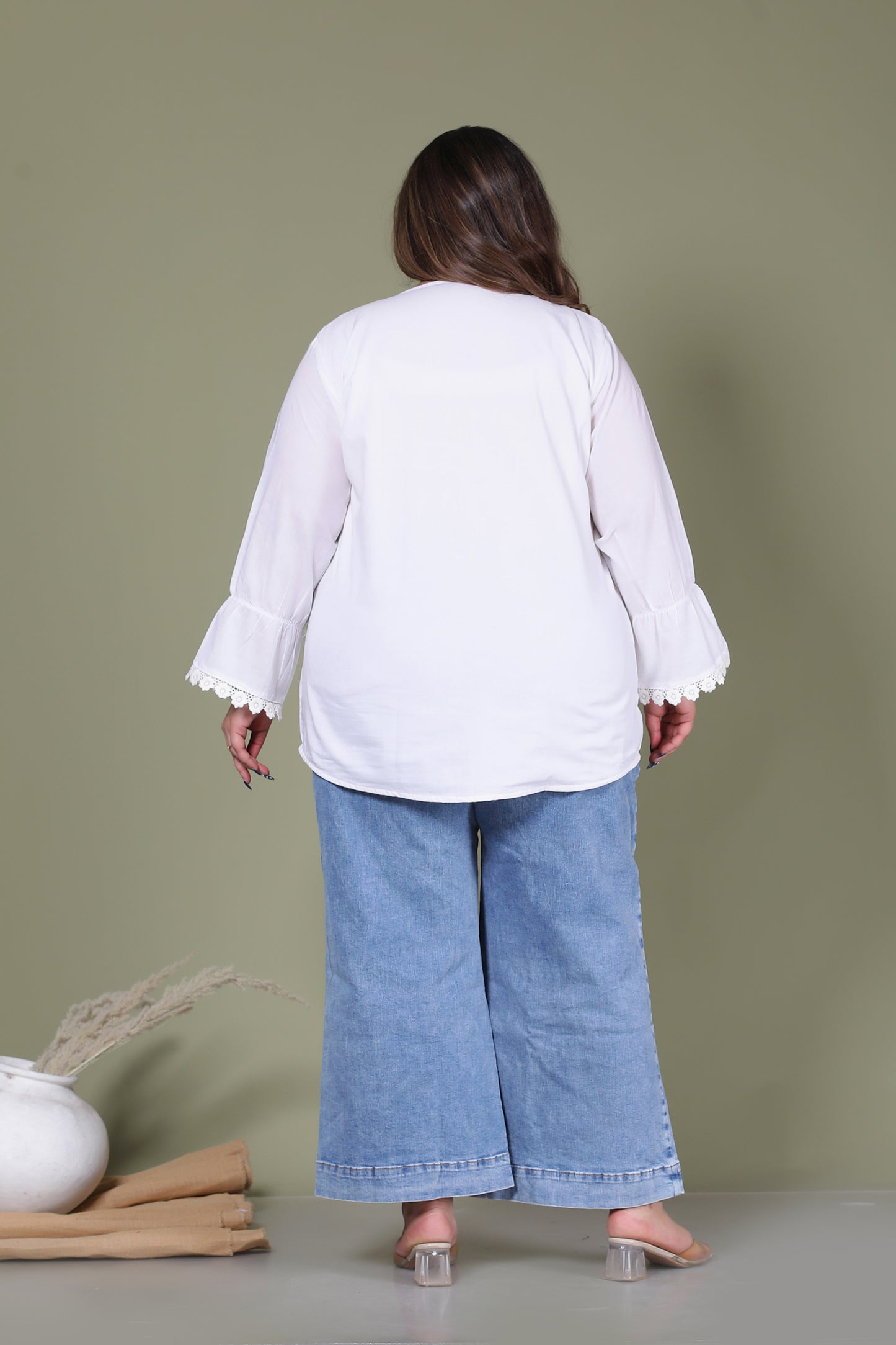 SOLID PETERPAN COTTON SHIRT TOP IN WHITE COLOUR BY PLUSSIZEKURTI