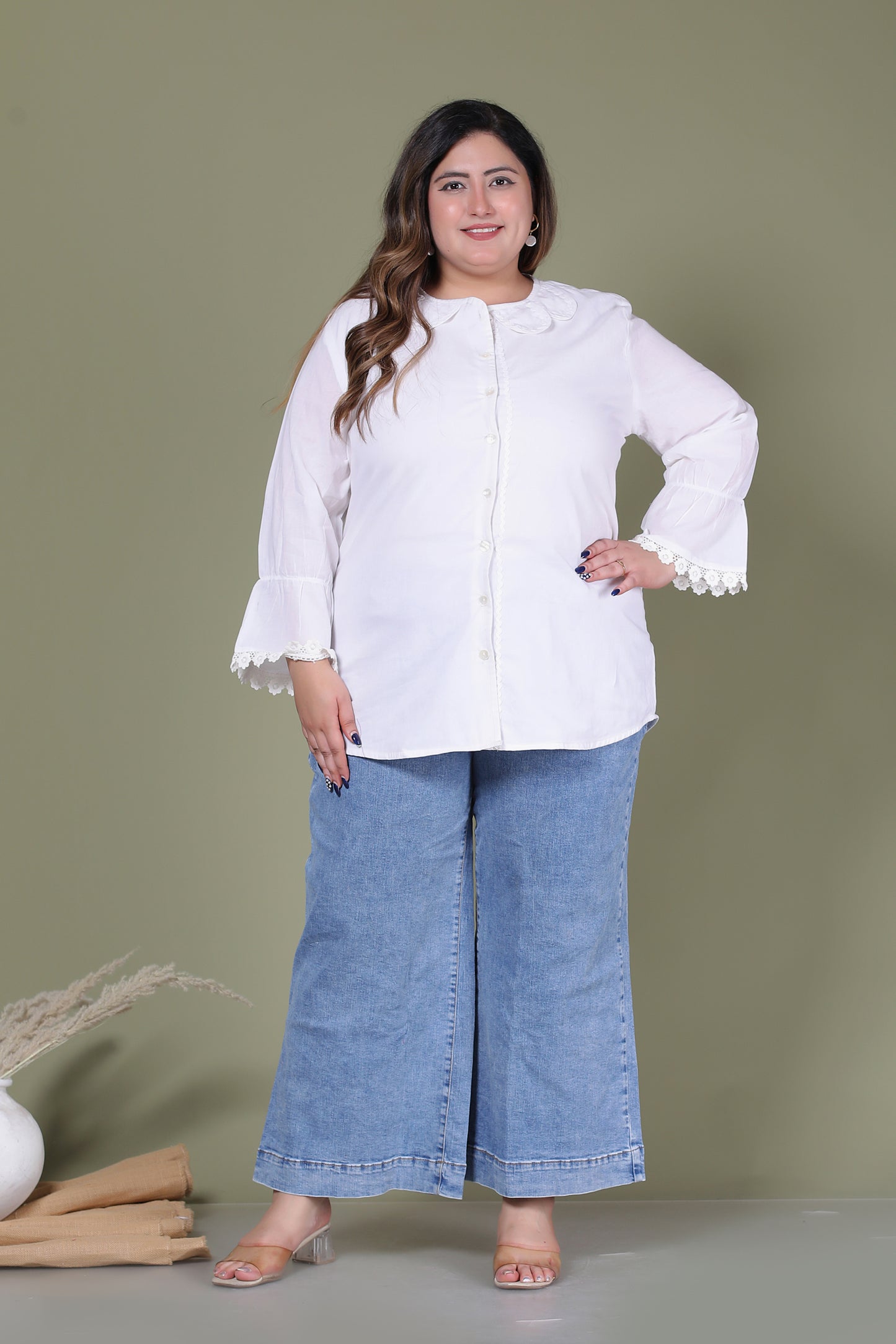 SOLID PETERPAN COTTON SHIRT TOP IN WHITE COLOUR BY PLUSSIZEKURTI