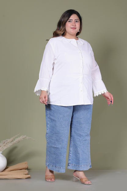 SOLID PETERPAN COTTON SHIRT TOP IN WHITE COLOUR BY PLUSSIZEKURTI