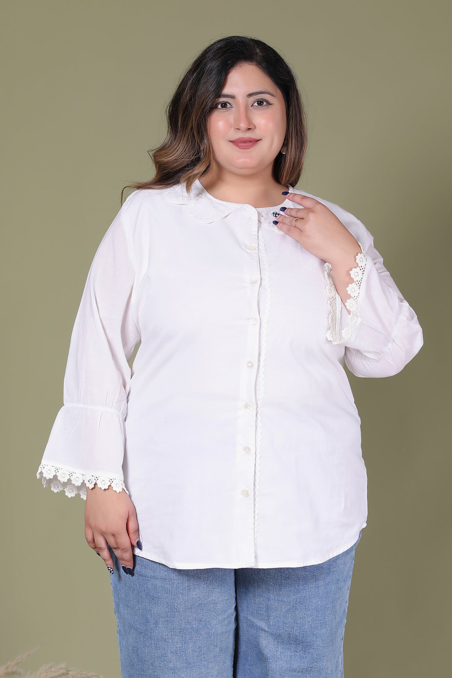 SOLID PETERPAN COTTON SHIRT TOP IN WHITE COLOUR BY PLUSSIZEKURTI