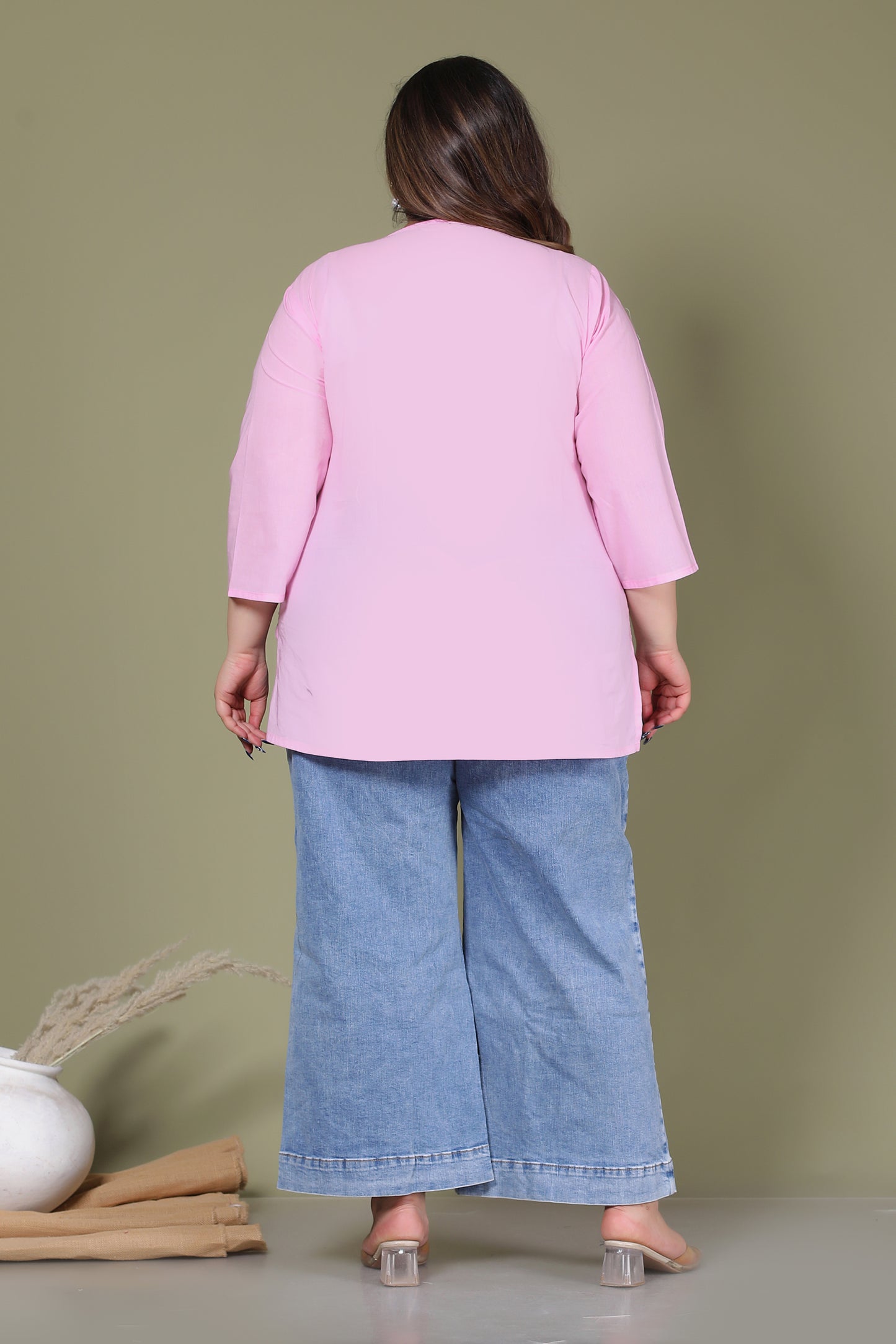 SOLID COTTON TOP IN BABY PINK COLOUR BY PLUSSIZEKURTI