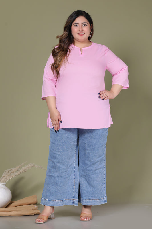 SOLID COTTON TOP IN BABY PINK COLOUR BY PLUSSIZEKURTI