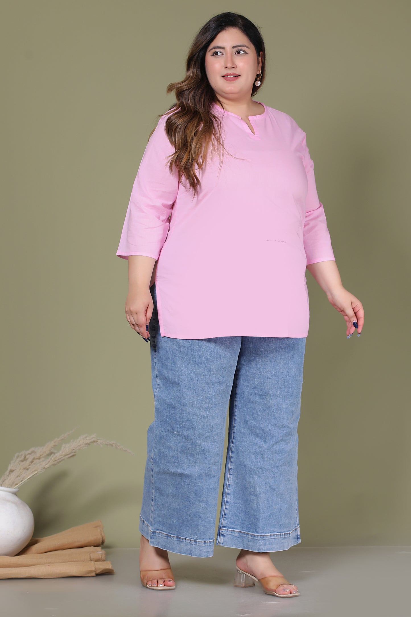 SOLID COTTON TOP IN BABY PINK COLOUR BY PLUSSIZEKURTI