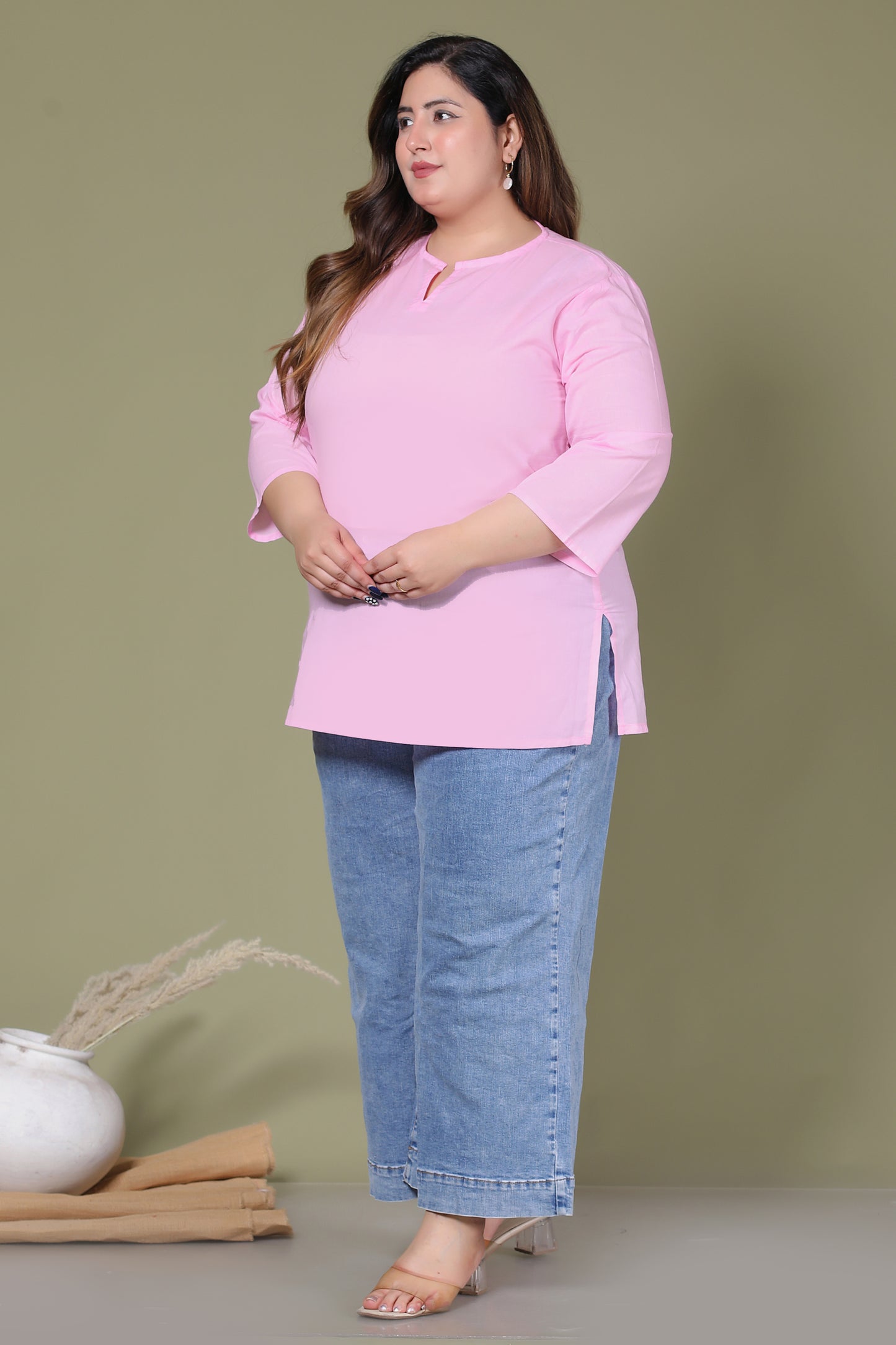 SOLID COTTON TOP IN BABY PINK COLOUR BY PLUSSIZEKURTI