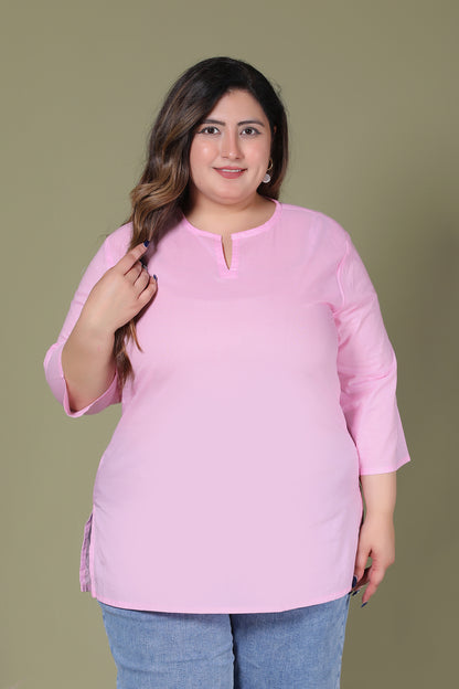 SOLID COTTON TOP IN BABY PINK COLOUR BY PLUSSIZEKURTI