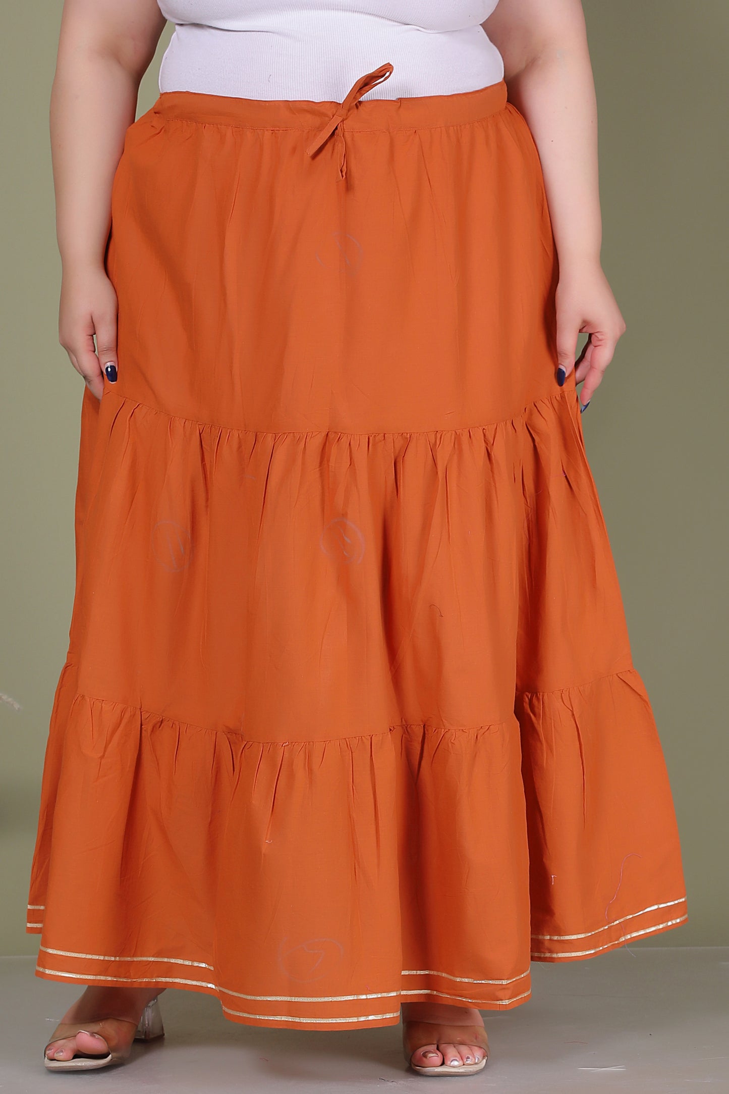 SOLID GOTTA DETAILING SKIRT IN RUST ORANGE BY PLUSSIZEKURTI