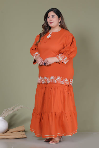 SOLID GOTTA DETAILING SKIRT IN RUST ORANGE BY PLUSSIZEKURTI