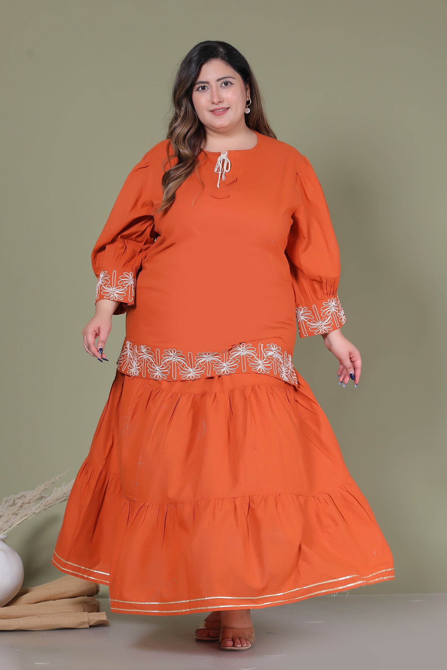 SOLID GOTTA DETAILING SKIRT IN RUST ORANGE BY PLUSSIZEKURTI