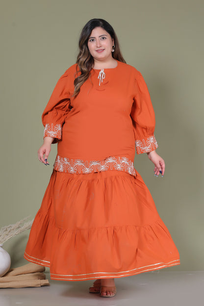 SOLID GOTTA DETAILING SKIRT IN RUST ORANGE BY PLUSSIZEKURTI