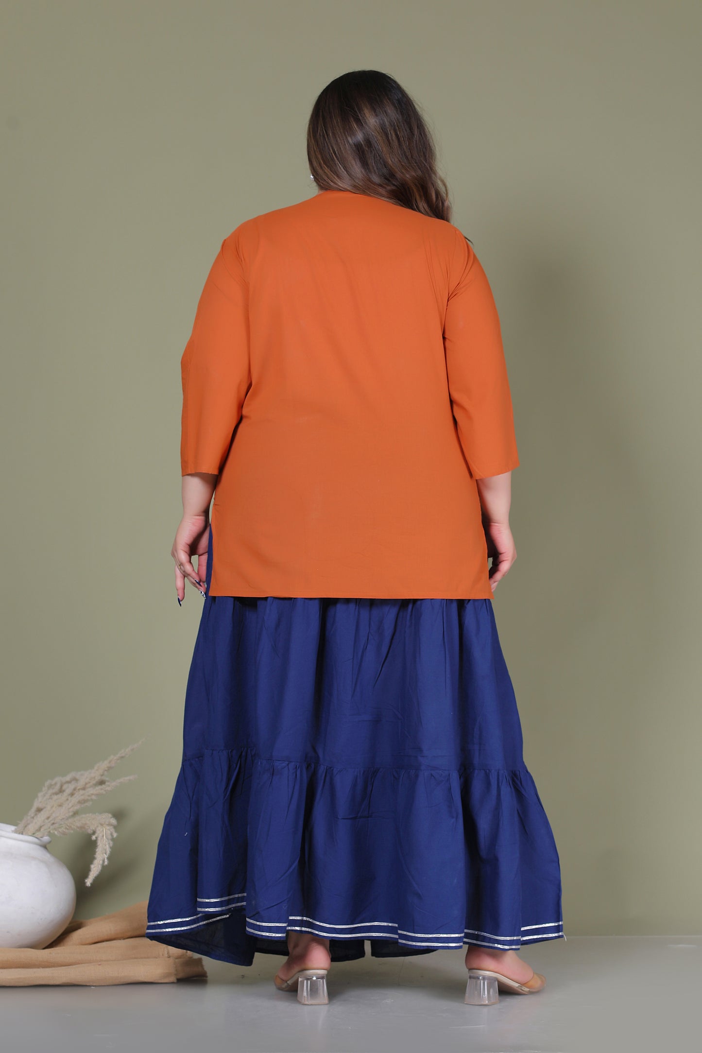 SOLID GOTTA DETAILING SKIRT IN BLUE BY PLUSSIZEKURTI