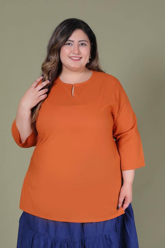 SOLID COTTON TOP IN RUST ORANGE COLOUR BY PLUSSIZEKURTI