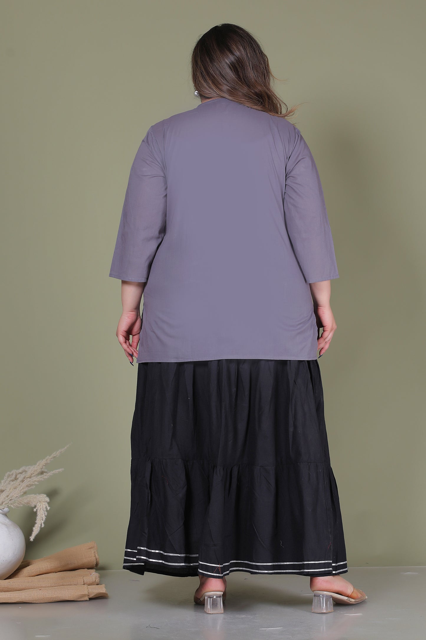 SOLID GOTTA DETAILING SKIRT IN BLACK BY PLUSSIZEKURTI