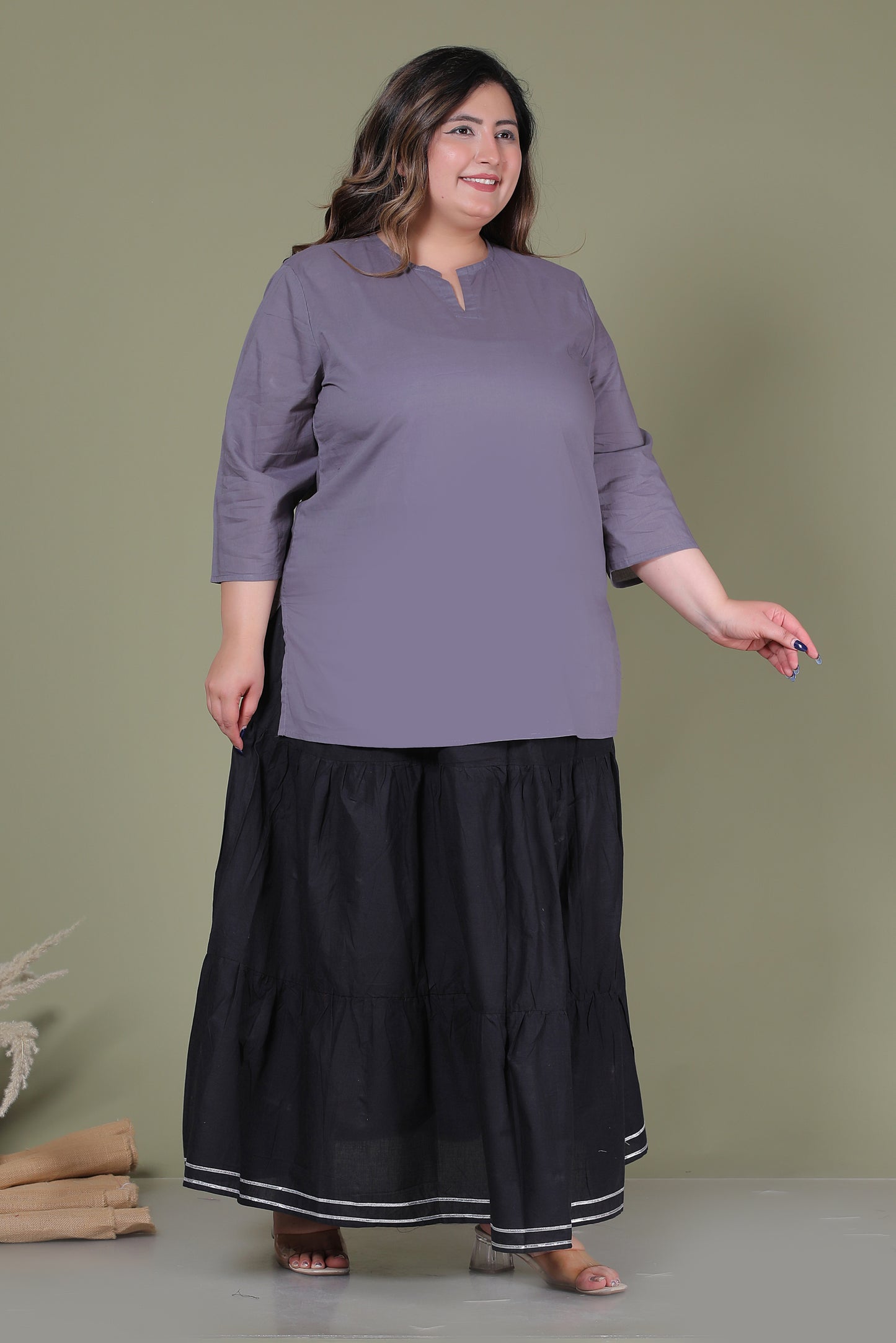 SOLID COTTON TOP IN ASH GREY COLOUR BY PLUSSIZEKURTI