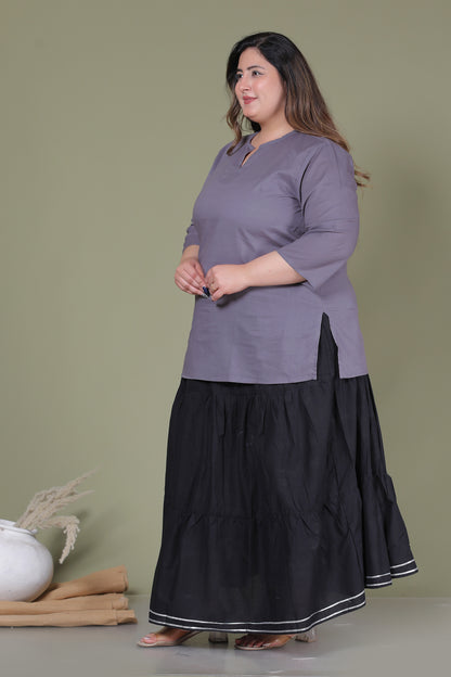 SOLID GOTTA DETAILING SKIRT IN BLACK BY PLUSSIZEKURTI