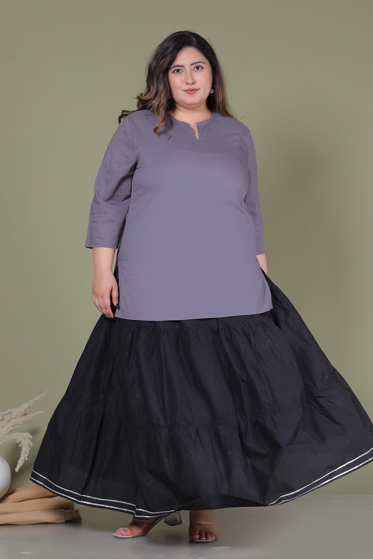 SOLID GOTTA DETAILING SKIRT IN BLACK BY PLUSSIZEKURTI