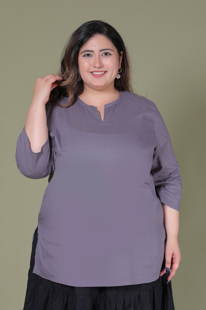 SOLID COTTON TOP IN ASH GREY COLOUR BY PLUSSIZEKURTI