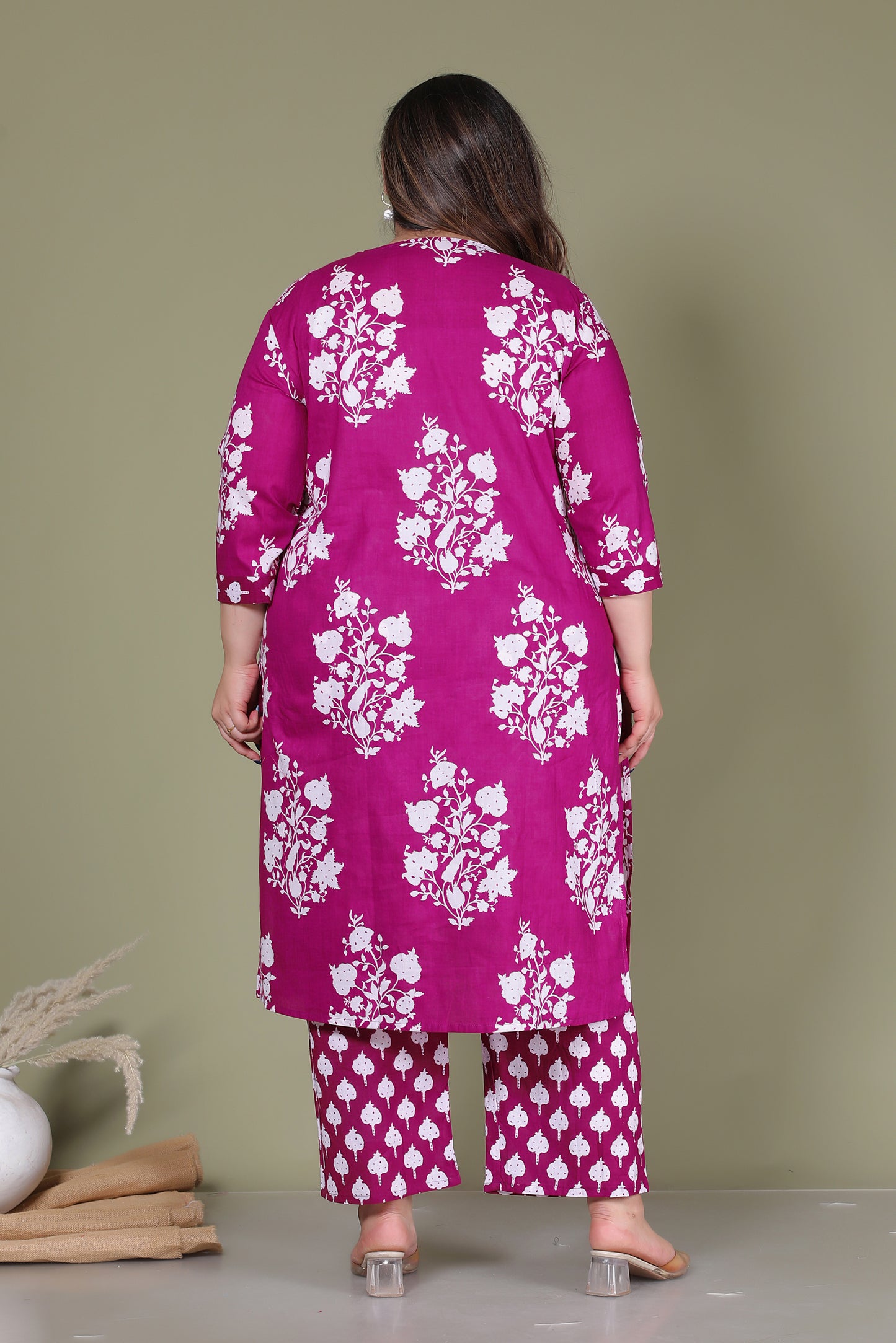 BAGRU HANDBLOCK PRINT COTTON 3 PEICE KURTI PANT SET IN WINE PURPLE BY PLUSSIZEKURTI