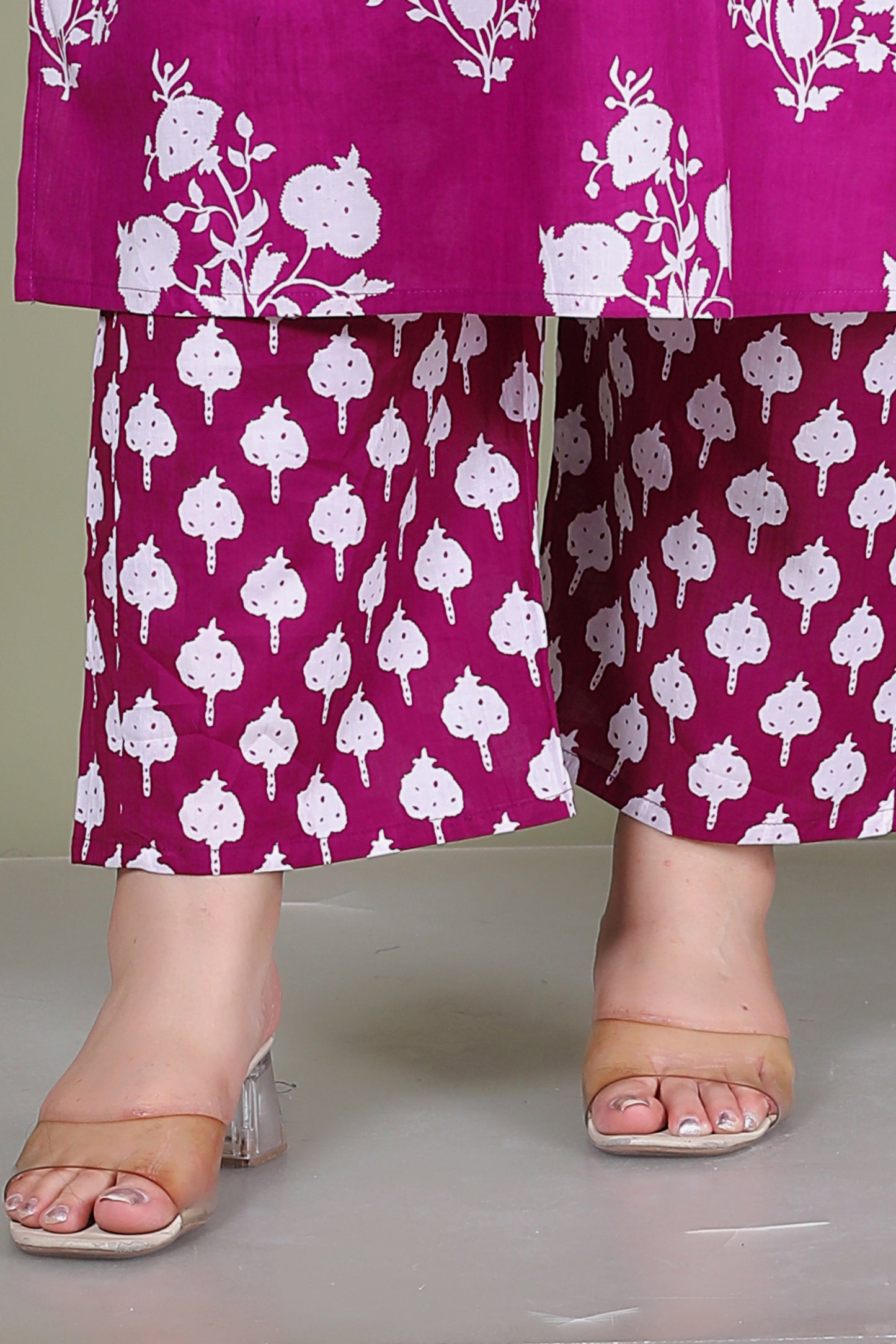 BAGRU HANDBLOCK PRINT COTTON 3 PEICE KURTI PANT SET IN WINE PURPLE BY PLUSSIZEKURTI