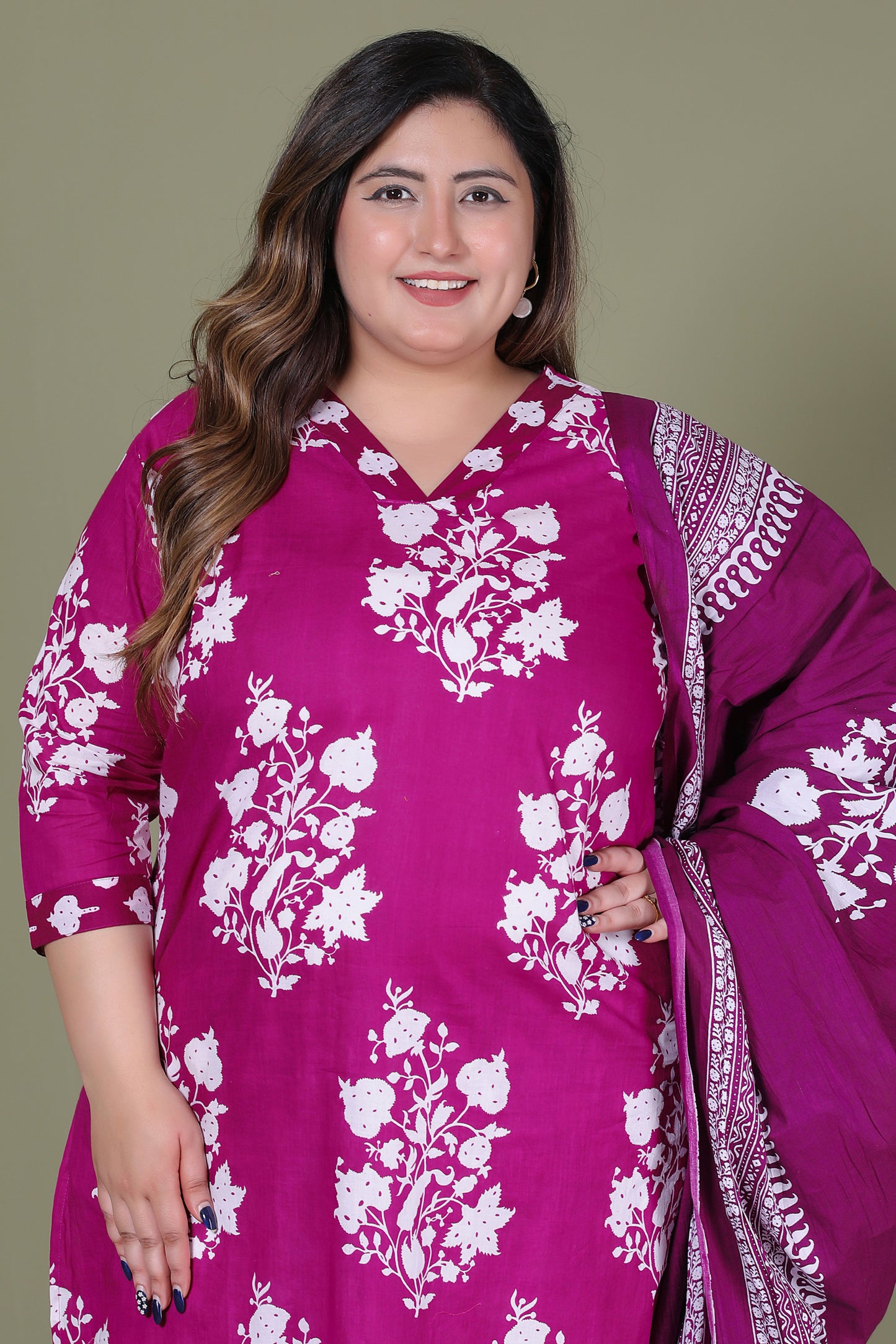 BAGRU HANDBLOCK PRINT COTTON 3 PEICE KURTI PANT SET IN WINE PURPLE BY PLUSSIZEKURTI