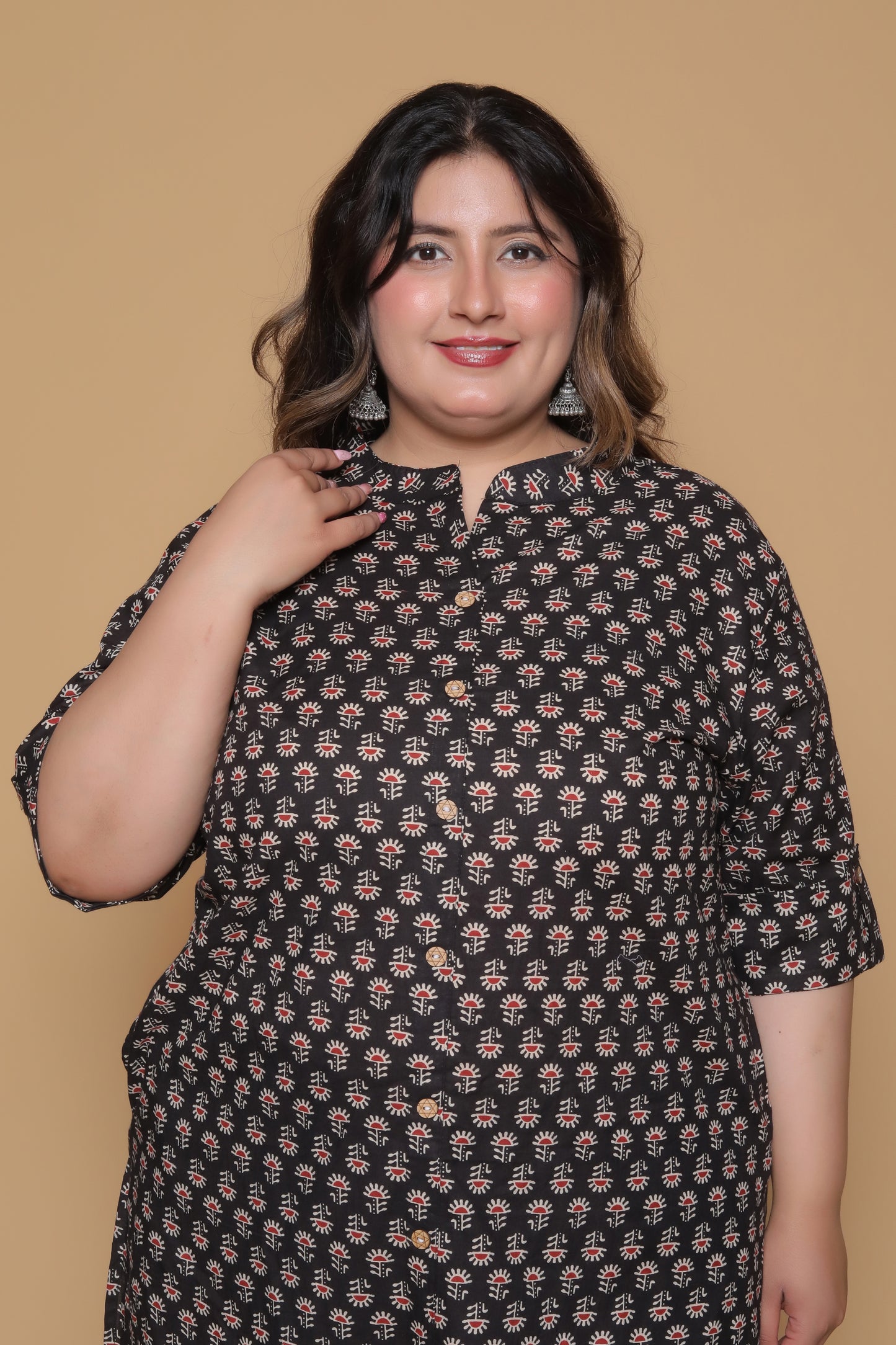 ETHNIC MOTIF PRINT COTTON 2 PEICE KURTA PANT IN BLACK BY PLUSSIZEKURTI