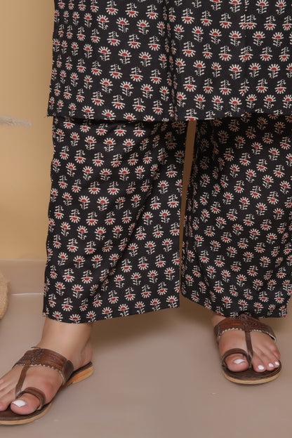 ETHNIC MOTIF PRINT COTTON 2 PEICE KURTA PANT IN BLACK BY PLUSSIZEKURTI