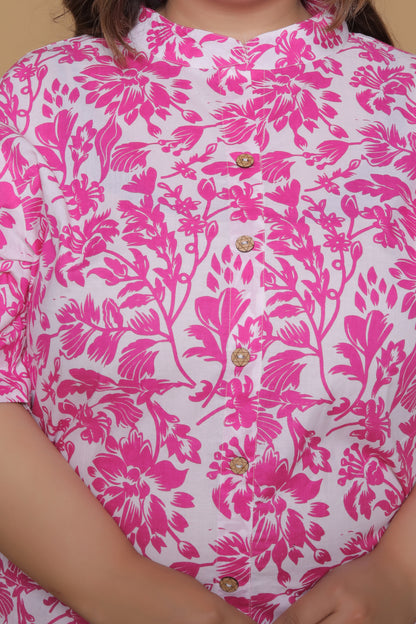 FLORAL JAAL PRINT COTTON 2 PEICE KURTA PANT IN PINK/WHITE BY PLUSSIZEKURTI