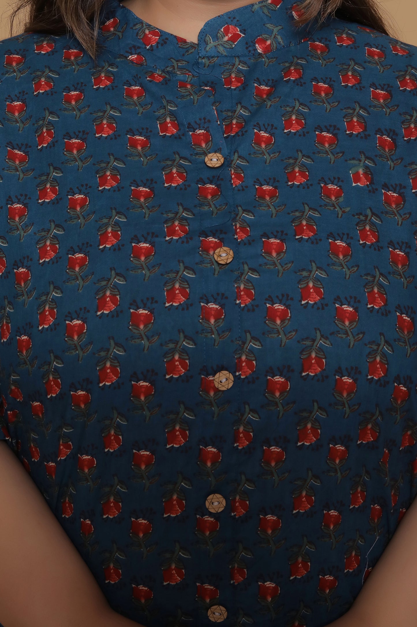 FLORAL BUTA PRINT COTTON 2 PEICE KURTA PANT IN TEALBLUE/RED BY PLUSSIZEKURTI