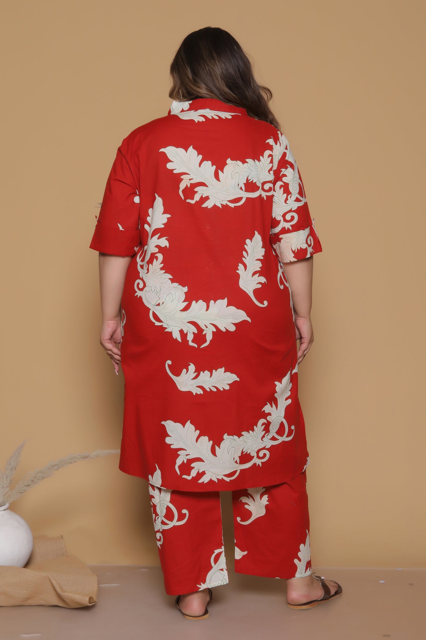 FLORAL VINE PRINT COTTON 2 PEICE KURTA PANT IN RUST RED BY PLUSSIZEKURTI
